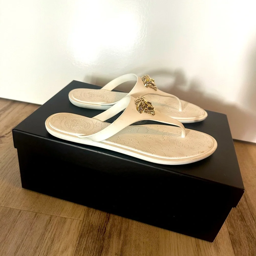 Versace Cream Sandals with Gold Medusa - Picture 3 of 5